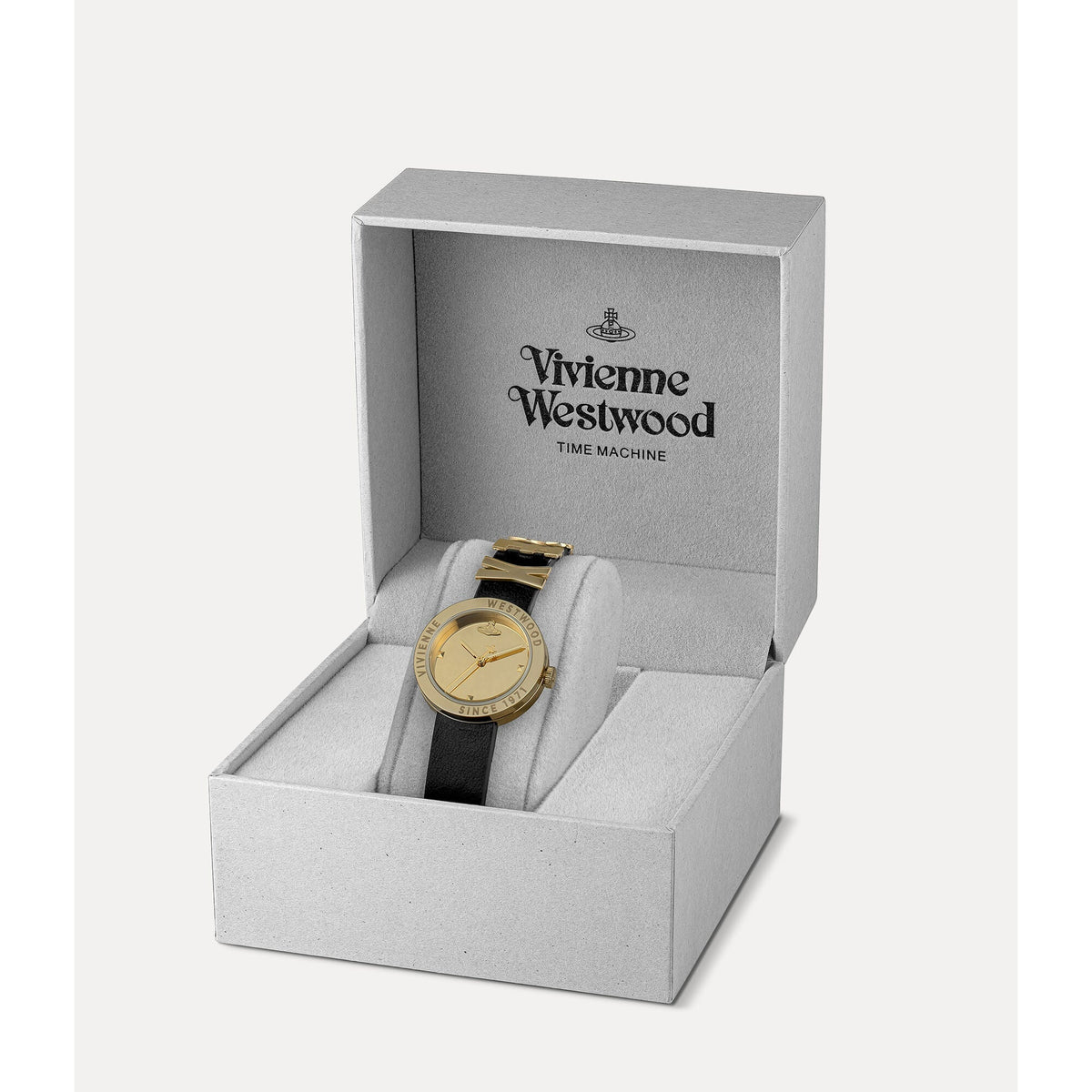 Vivienne Westwood Rebel 30mm Gold Dial Leather Ladies Quartz Watch VV303BKGD